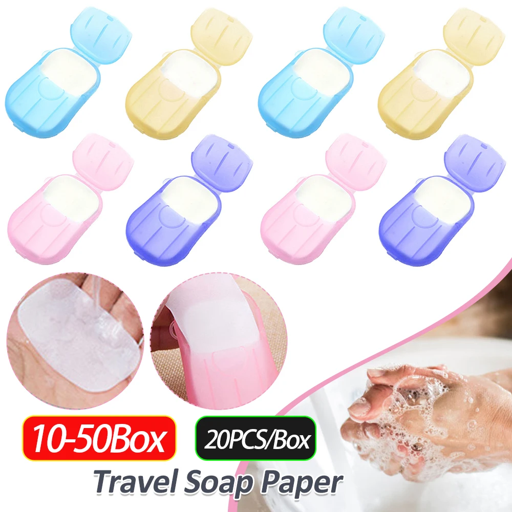 أوراق صابون ورقية للسفر للاستعمال مرة واحدة، أوراق صابون ورقية صغيرة صديقة للبشرة، شريحة صابون محمولة مع صندوق للتخييم والمشي لمسافات طويلة