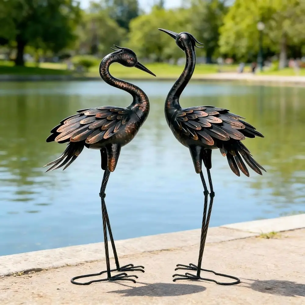 

Metal Crane Garden Statue, Garden Scutures & Stat, Bronze Crane Ornaments Yard Art or Backyard Patio Lawn Decorations
