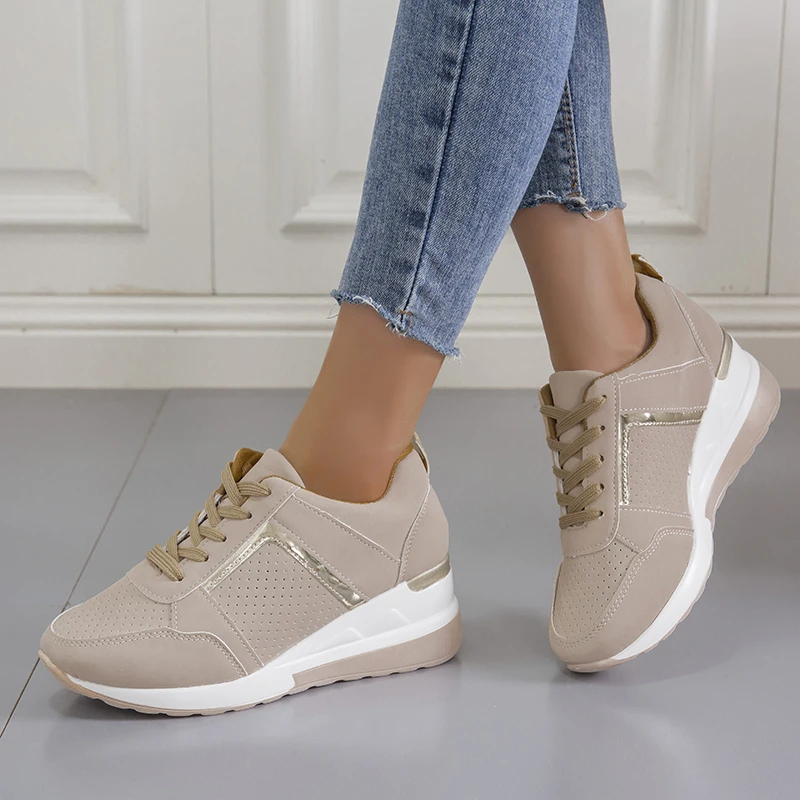 W New Women Wedges Sneakers Lace-up Breathable Sports Shoes Casual Platform Female Footwear Ladies Vulcanized Shoes Sneakers