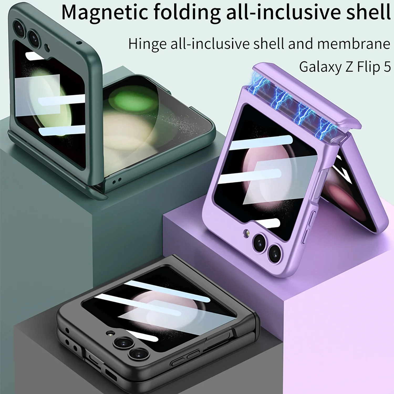 Hard PC Magnetic Hinge Protection Phone Cover For Samsung Galaxy Z Flip 5 Flip 4 Case With High Definition Screen Protector