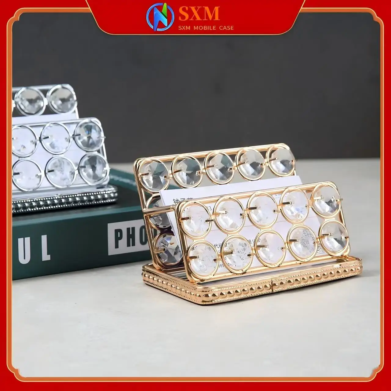 

European-style crystal business card box, front desk shelf, tabletop ornament, desktop ornament, business card storage box