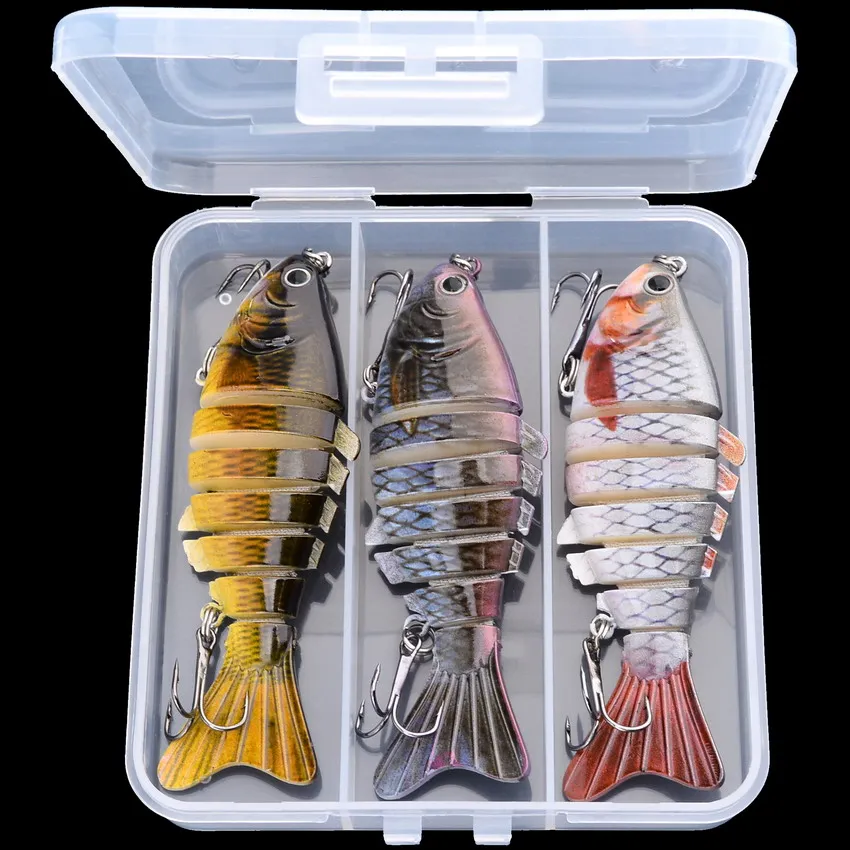 

3pcs Sinking Multi-section Bionic Lure, 6-section Bait with 2 Treble Hooks for Sea Fishing