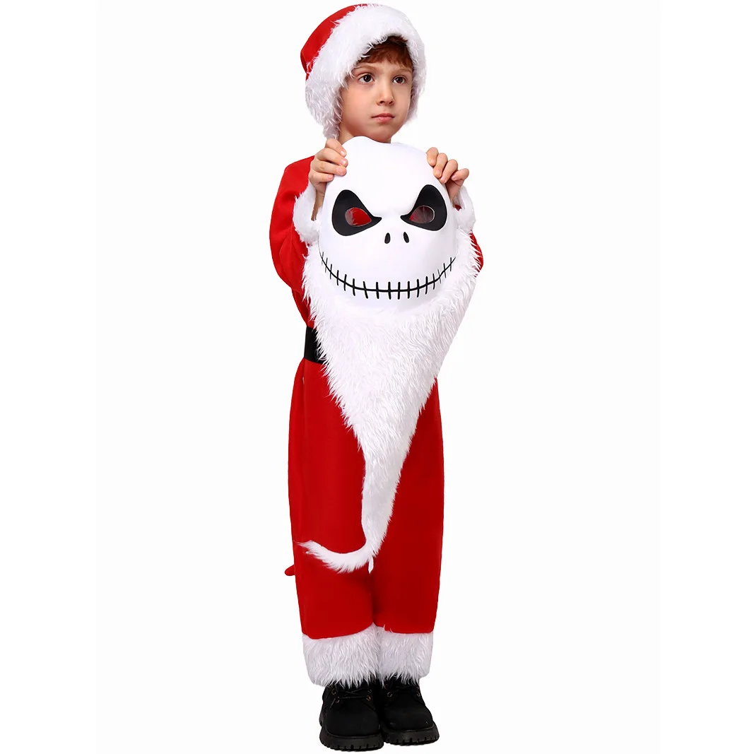 Jack Skellington Santa Costume Nightmare Before Christmas Xmas Onesie Skull Mask Christmas Carnival Holiday Cosplay Outfit view 2