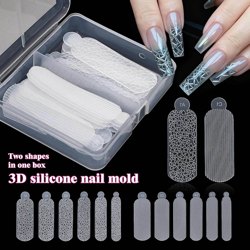 

〔R〕3D Silicone Nail Art Mold Set - 2 Shapes Nail Stamping Templates for Geometric & Striped Nail Designs (Multi-Size)