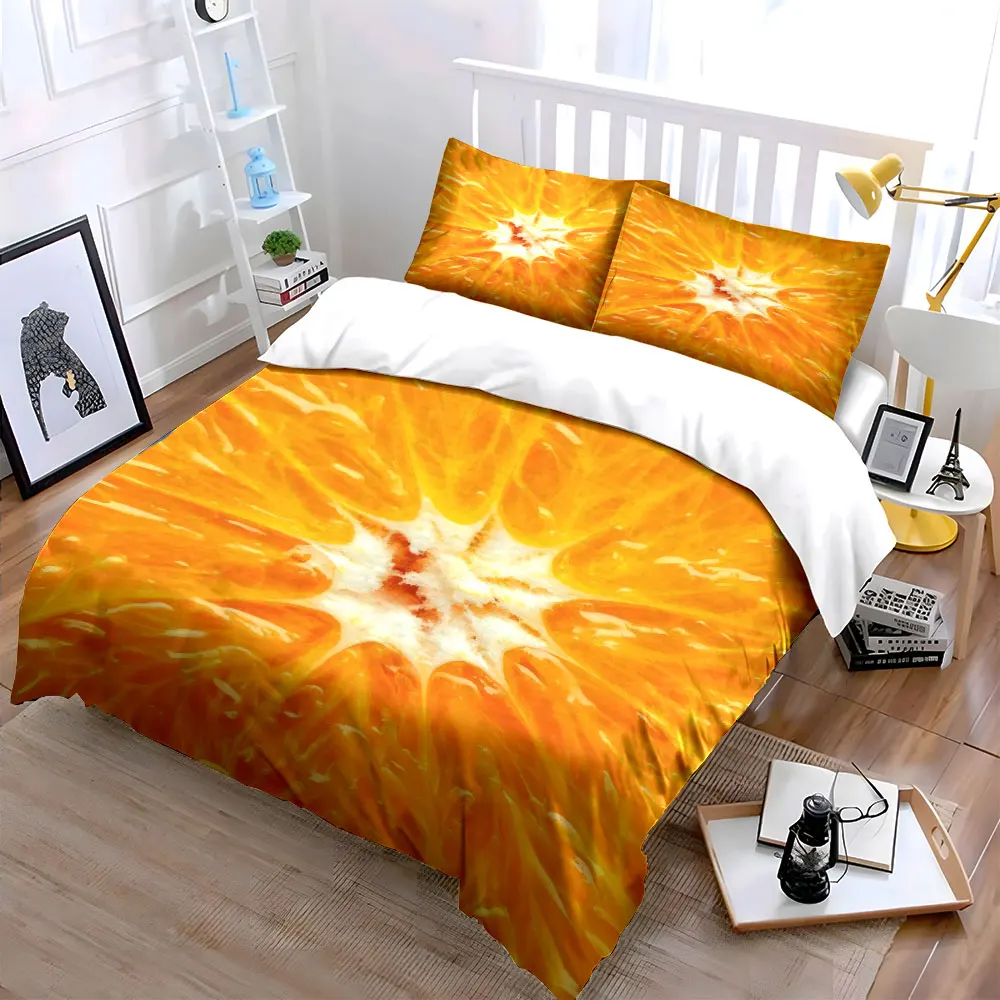 Orange Print Home Decor Set Soft Skin-Friendly Bedding Set Includes 1 Duvet Cover And 2 Pillowcase, Gift