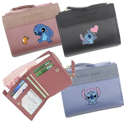 Mini billetera de Anime Disney Stitch Lilo y Stitch, billetera corta para mujer, bonito monedero de cuero PU, tarjetero multifuncional