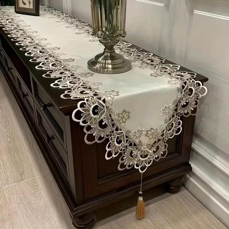 1pcs European Style Polyester TV Stand Cover Dressing Table Tablecloth Desk Cloth Dustproof Protector for Coffee Table Decor