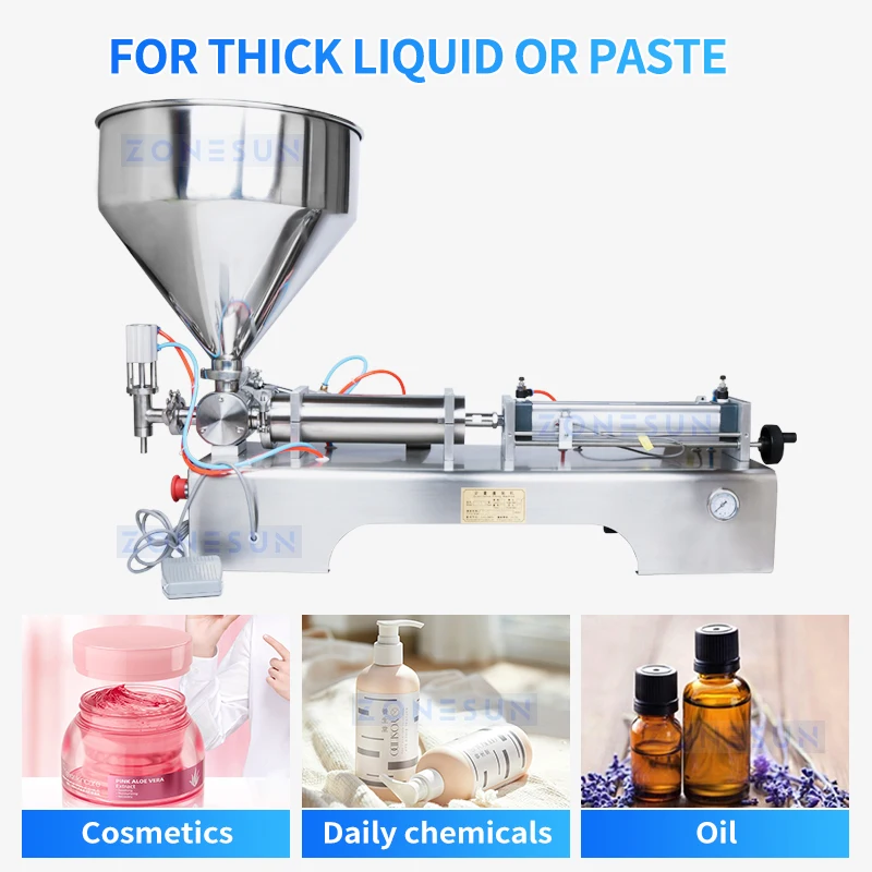 ZONESUN Horizontal Pneumatic Auto Filling Machine Paste Cosmetic Cream 5-100ml Cosmetic Filler Filling Machinery ZS-GT1