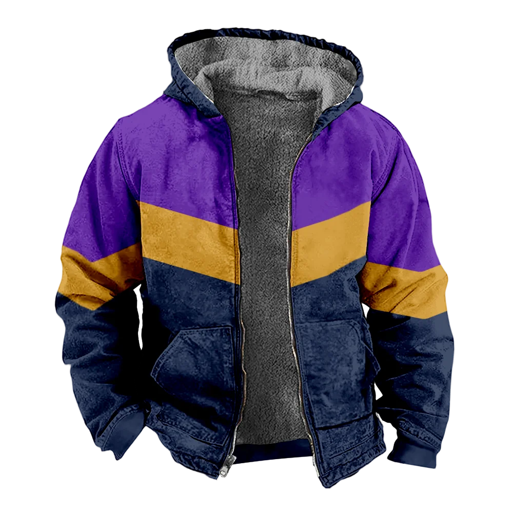 Men's Winter Jackets Coats,Purple Striped Pattern Cotton Clothes Overcoat Waterproof-zips Sports Traveling