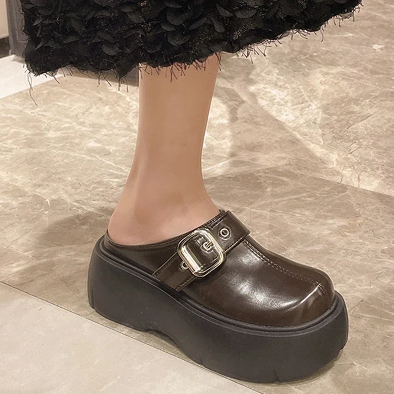 Platform Mules Slipper Shoes Women Slingback Slippers Shoes New Casual Walking Flip Flops Female Outside Wear Half Baotou Slides