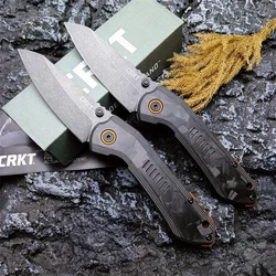 CR 6280 Tactical Pocket Folding Knife 8Cr13MoV Stonewash Plain Blade, Carbon Fibre/G10 Handles Outdoor Camping Hunting EDC Tool