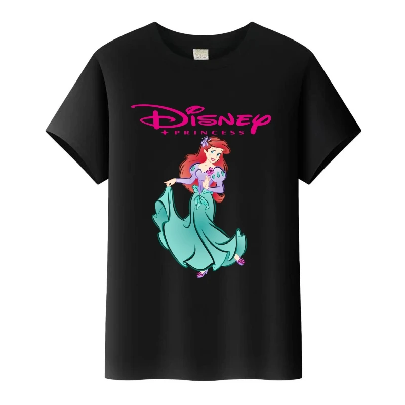 ديزني ذا ليتل ميرميد الأميرة الأصدقاء طباعة تيز فضفاض تي شيرت قصير الأكمام التي شيرت بلوزات مستديرة العنق ملابس امرأة الفتيات البلوزات #1