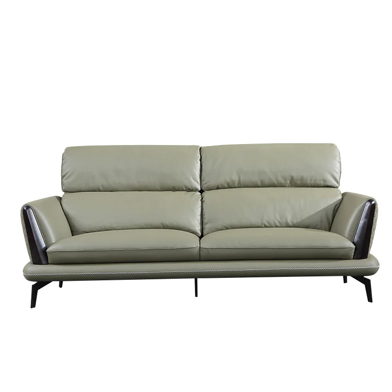 

Leather sofa high-end villa first floor cowhide home Italian minimalist three