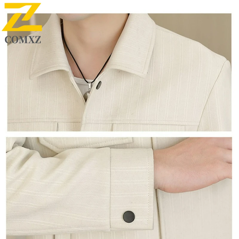 COMXZ New Men Jackets Leisure Solid Color Slim Fit  Working Coat Korean Style Trendy Versatile Single Breasted Autumn Jacket​