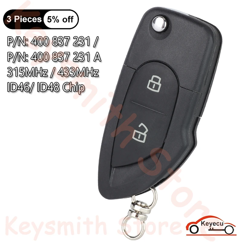 KEYECU 2 Buttons 315MHz 433MHz ID46 ID48 Chip for Lamborghini Gallardo Auto Flip Remote Control Key Fob MYT8Z0837231 400 837 231