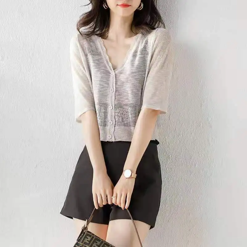 Ice Silk Knitted Cardigan, Sun Protection Cardigan, Thin Coat, Small Money Coat, Outside, Temperament, Versatile, New