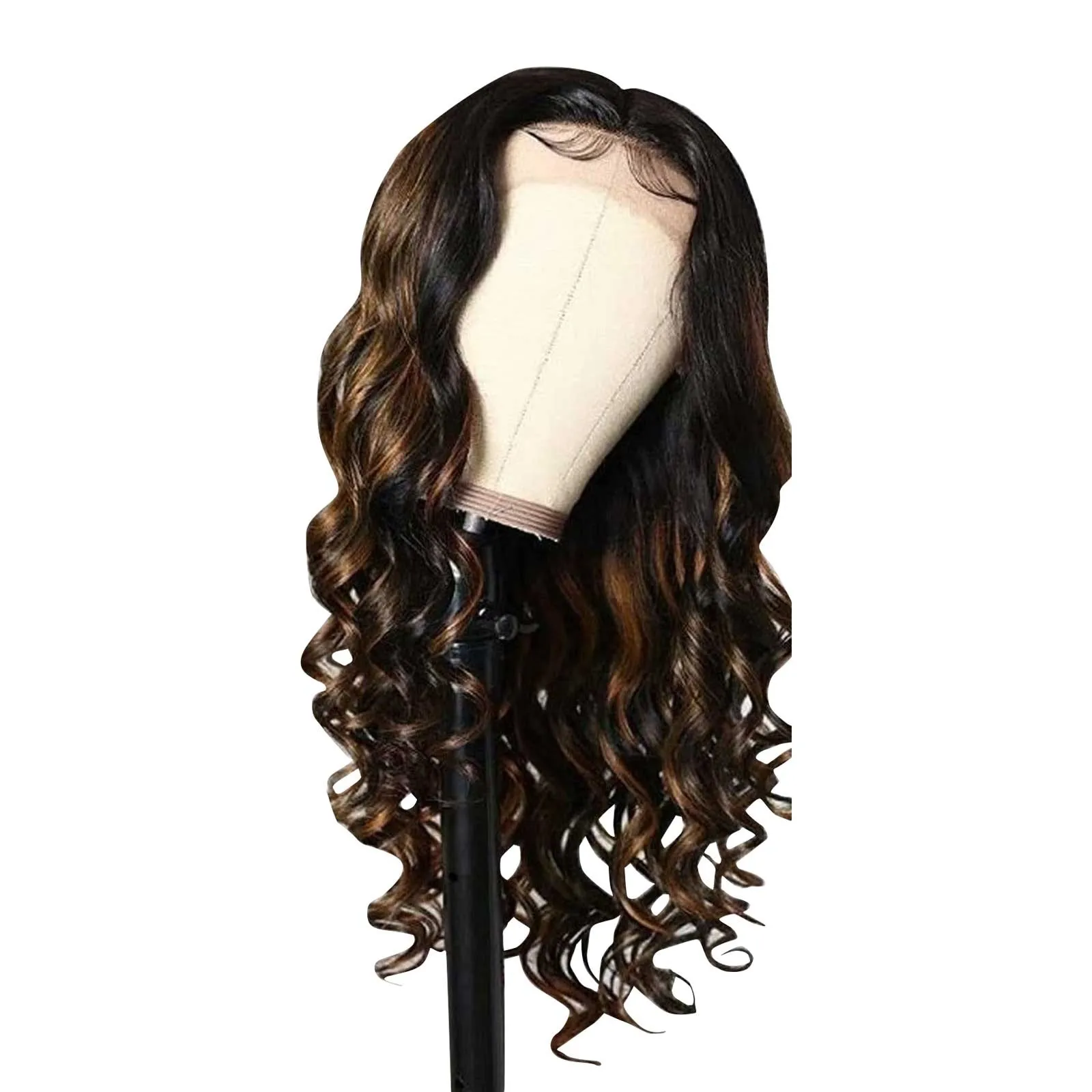 Lace Front Wigs Human Hair,  Glueless Brown Mixed Blonde Highlights Loose Wave Long Wig, Deep Wave Lace Frontal Wigs For Women