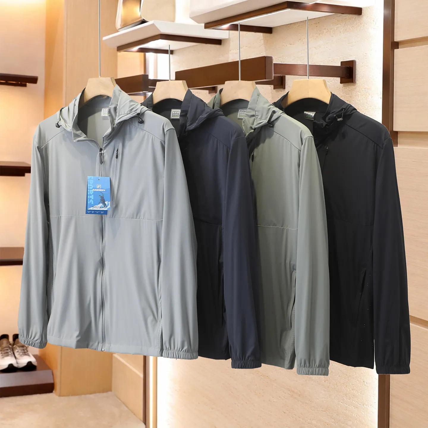 

Large size, European and American, dry and breathable men's spring and summer city outdoor sunscreen skin clothing jacket thin