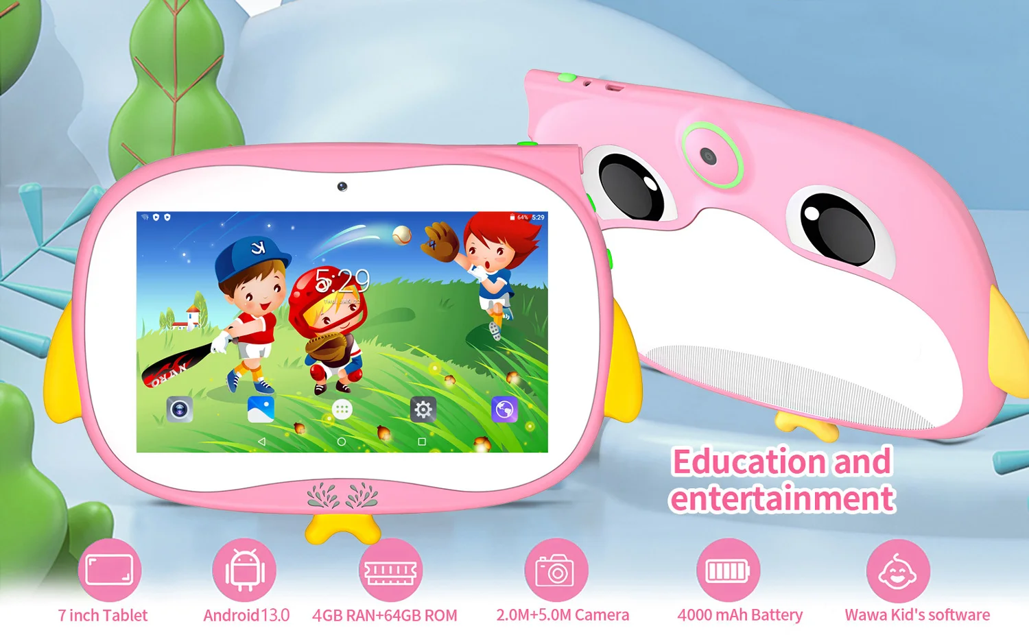 2026 New Cartoon Pattern 7 Inch Kids' Tablets Android Learning Education Tablet PC Kids-Proof Protective Case Tablet 4000mAh