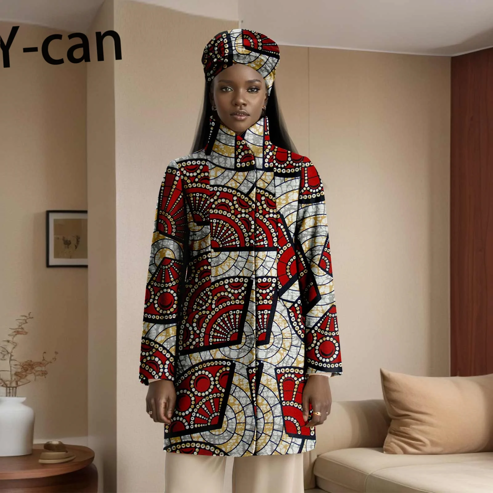 Church Clothes for Women Dashiki Ankara Print Hidden Button Stand Collar Lady's Jacket Traditional African Clothing 2424014