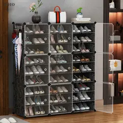 Diy modular sapato rack grande capacidade à prova de poeira à prova ddustágua botas sapatos organizador espaço de poupança empilhável sapato armário com porta