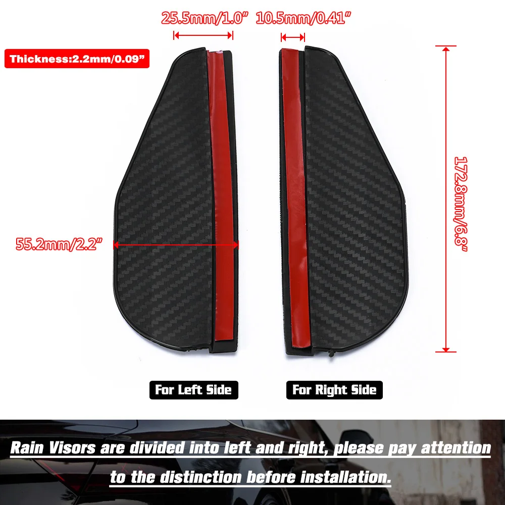 2pcs Car Side Rear View Mirror Rain Eyebrow Visor Carbon Fiber Look Sun Shade Snow Guard Weather Shield Cover Auto Accessories