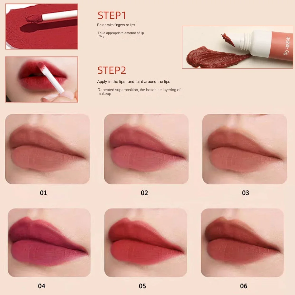 Lip Gloss Moisturizing Lip Tint Mud 6 Colors Lips Makeup Lipstick Long Lasting Lip Glaze Creative Cosmetics Waterproof