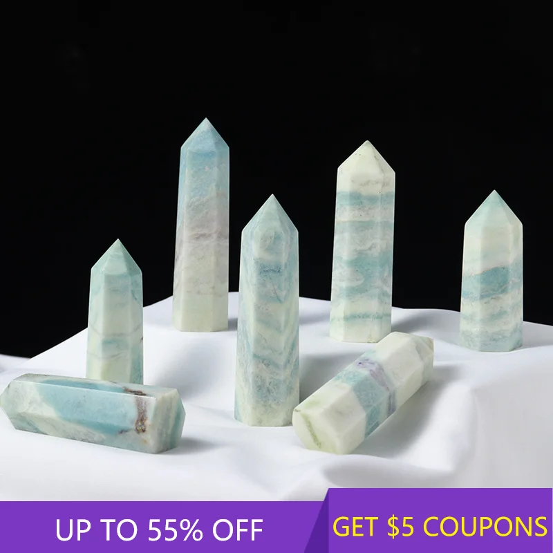 Natural Blue Carribean Calcite Crystal Point Wand Quartz Obelisk Healing Stone Energy Ore Mineral Crafts Home Decoration Gift