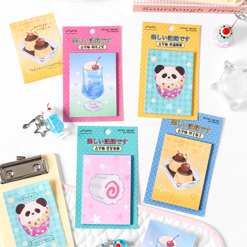 30Pcs Cute Panda Cake Sticky Memo DIY Message Notes Paper Decoration Scrapbooking Collage Kawaii Notepad School Stationery