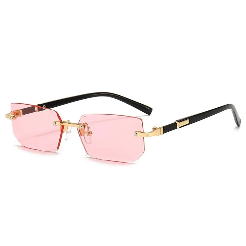 

Rimless Rectangle Sunglasses Unisex–Trendy Small Square Shades for Women & Men, UV Protection Lightweight Summer Travel Eyewear