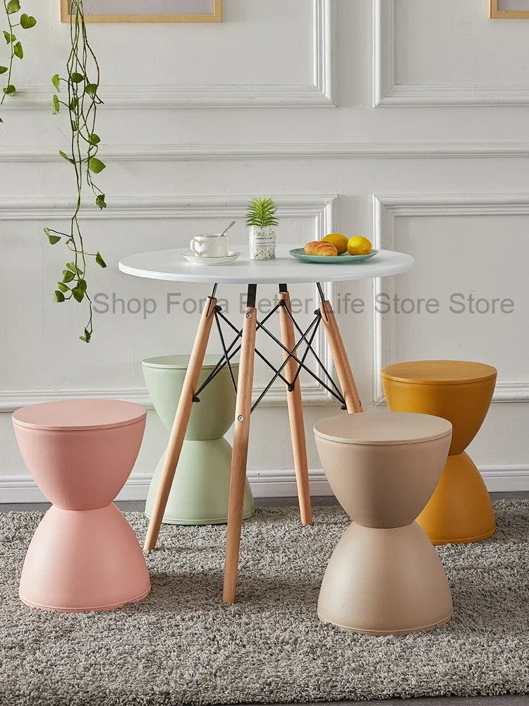 

Nordic plastic round stool hourglass creative shoe changing stool simple Ottoman living room furniture portable small Side table