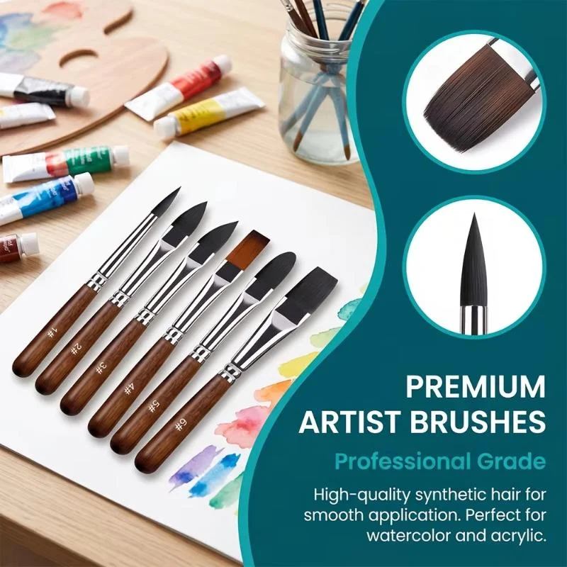 6 Pcs/Set Mini Gouache And Watercolor Brush Round-toe Design For Detail Blend Calligraphy Manga Travel Friendly Art Tool