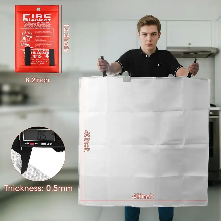 بطانية حريق، بطانيات مقاومة للحريق من الألياف الزجاجية مقاس 40 × 40 للمنزل والمطبخ والتخييم والشواية والسيارة والمكتب والمستودعات #4