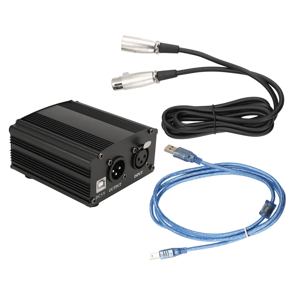 ABZW 1-Channel 48V Phantom Power Supply with XLR 3 Pin Microphone Cable for Condenser Microphone Music Recording Equipment