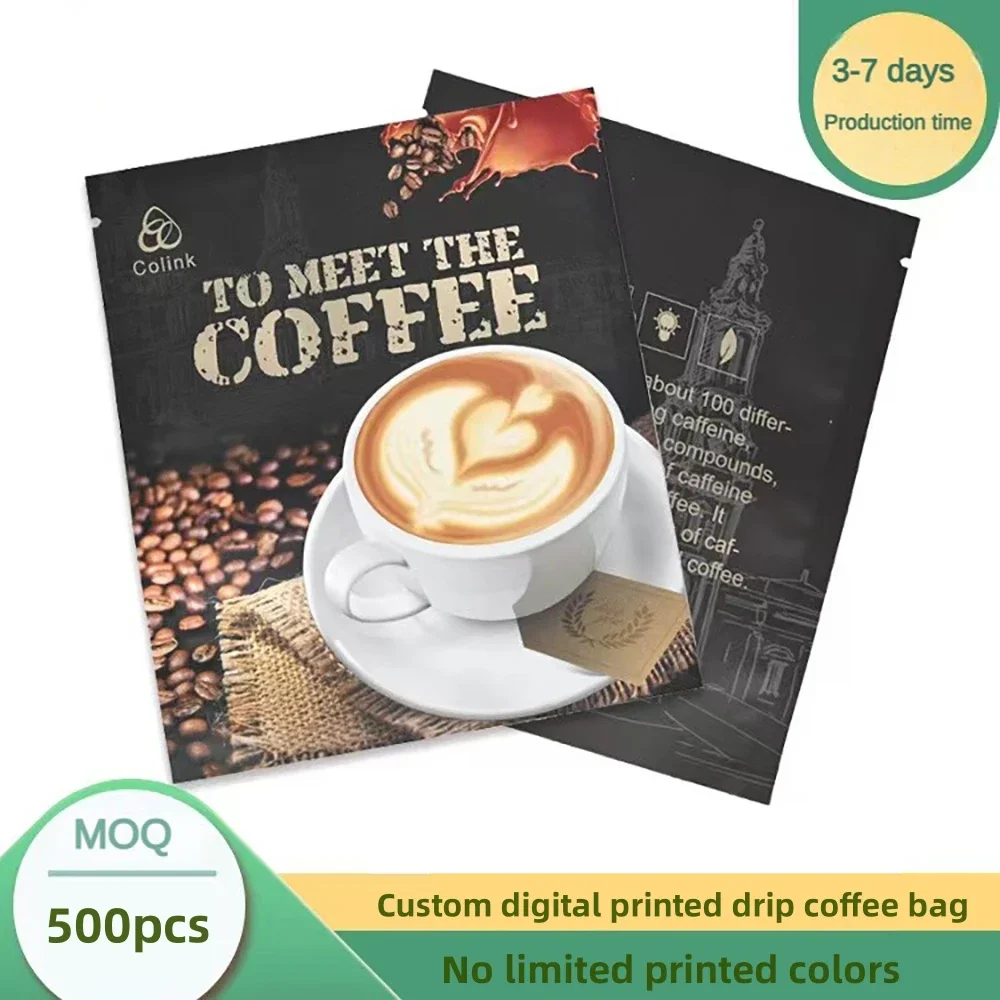 500pcs Customized Printed Three Sides Sealing Bag Aluminum Foil Matte Drip Coffee Tea Pouch Plastic Food Packaging Bag