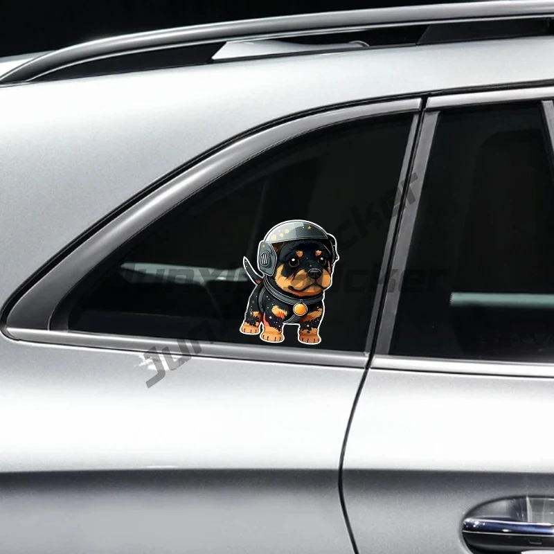 Rottweiler Wearing Helmet Creative Vinyl Waterproof Sticker Decal for Car, Laptop, Wall Window, Bumper