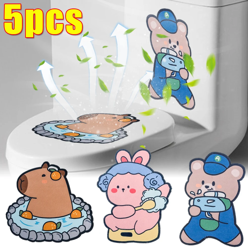 5/1Pcs Toilet Deodorant Stickers Self-Adhesive Odor Removal Sticker Cartoon Pattern Wall Stickers Poster Home Decorative Posters