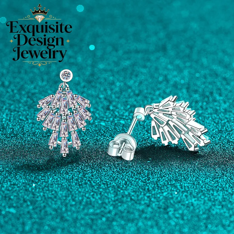 Exquisite Platinum PT950 Shimmering All Moissanite Stud Earrings, Tassel Delicate Small Dress All Diamond Earrings for Women