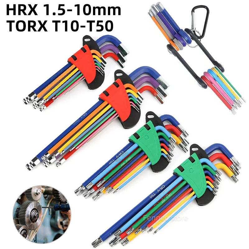 Allen Key Set L Wrench Kit Colorful Hexagon Wrench Long Arm Hex Key Set Folding Spanner Hand Tools Bicycle Repair Multi-purpose