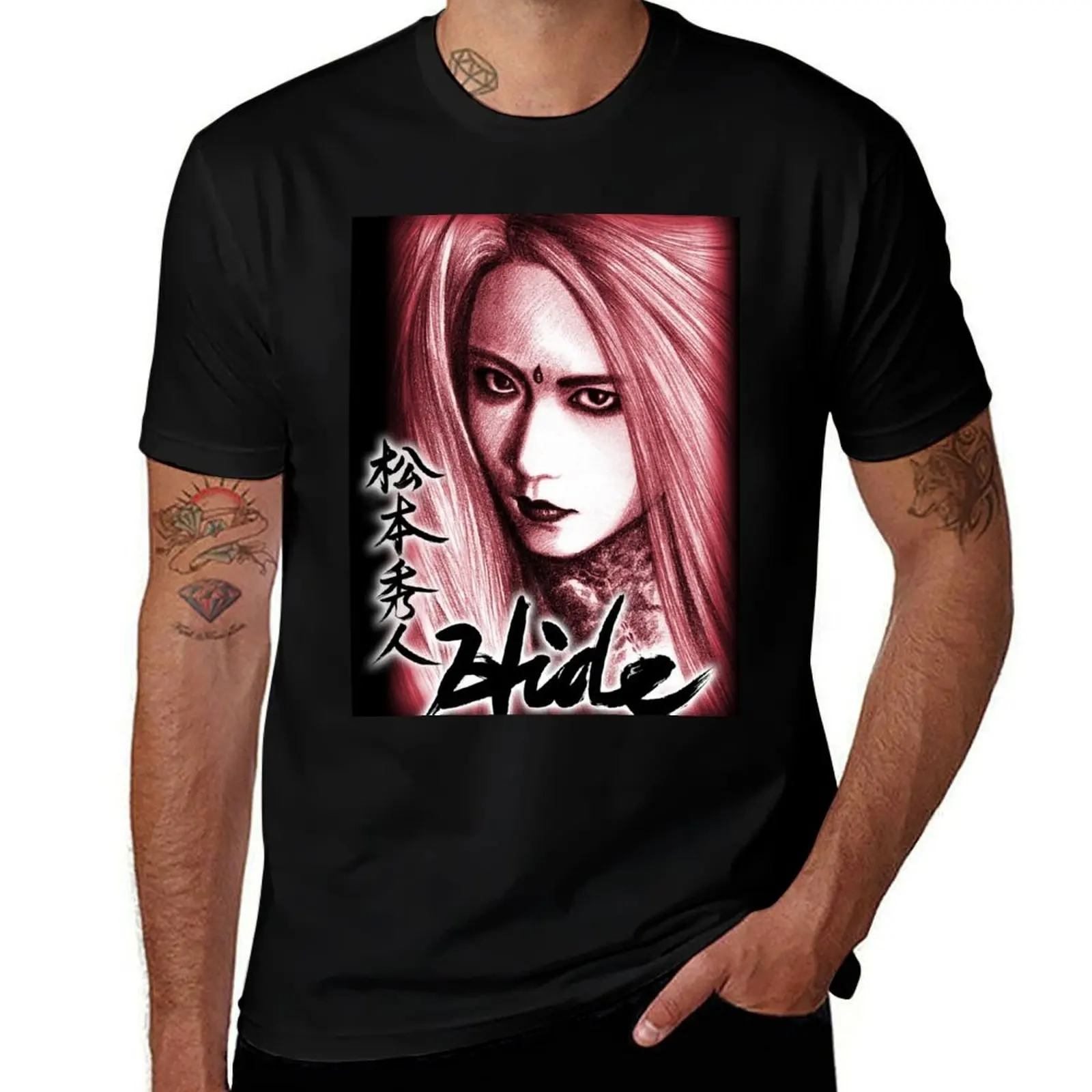 Long hair HIDE(Wine red) T-Shirt Casual Loose Short Sleeve Tee for Men