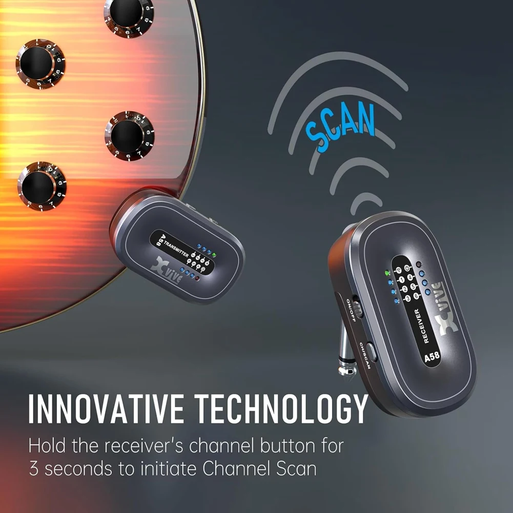 SMIEA Xvive A58 Sistem Gitar Nirkabel 5.8GHz Penerima Pemancar Gitar Nirkabel untuk Gitar Bass Listrik Aktif atau Pasif