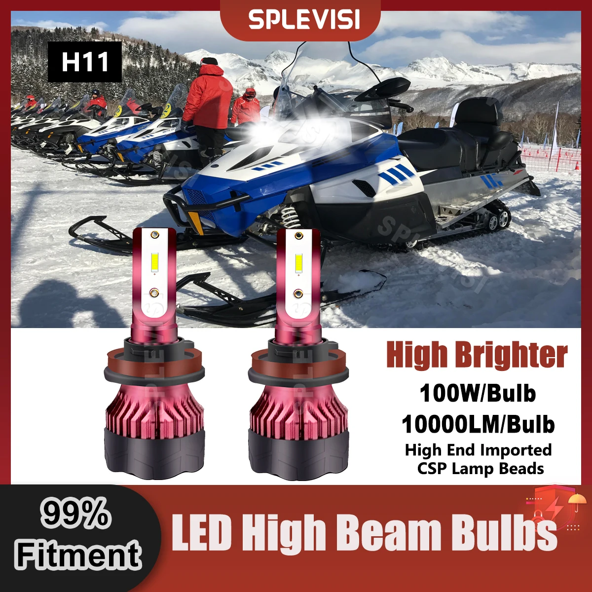 2PCS H11 LED Headlight High Beam Bulbs 9V-36V For Arctic Cat Bearcat Z1 XT 2009 2010 2011 2012 2013 2014 Snowmobile Bulbs