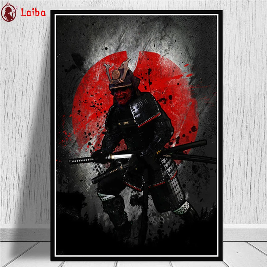 5D Round Diamond Painting, Abstract Ink Art, Japan Samurai, Ninja Sticker, DIY Embroidery, Home Decoration Mosaic, New