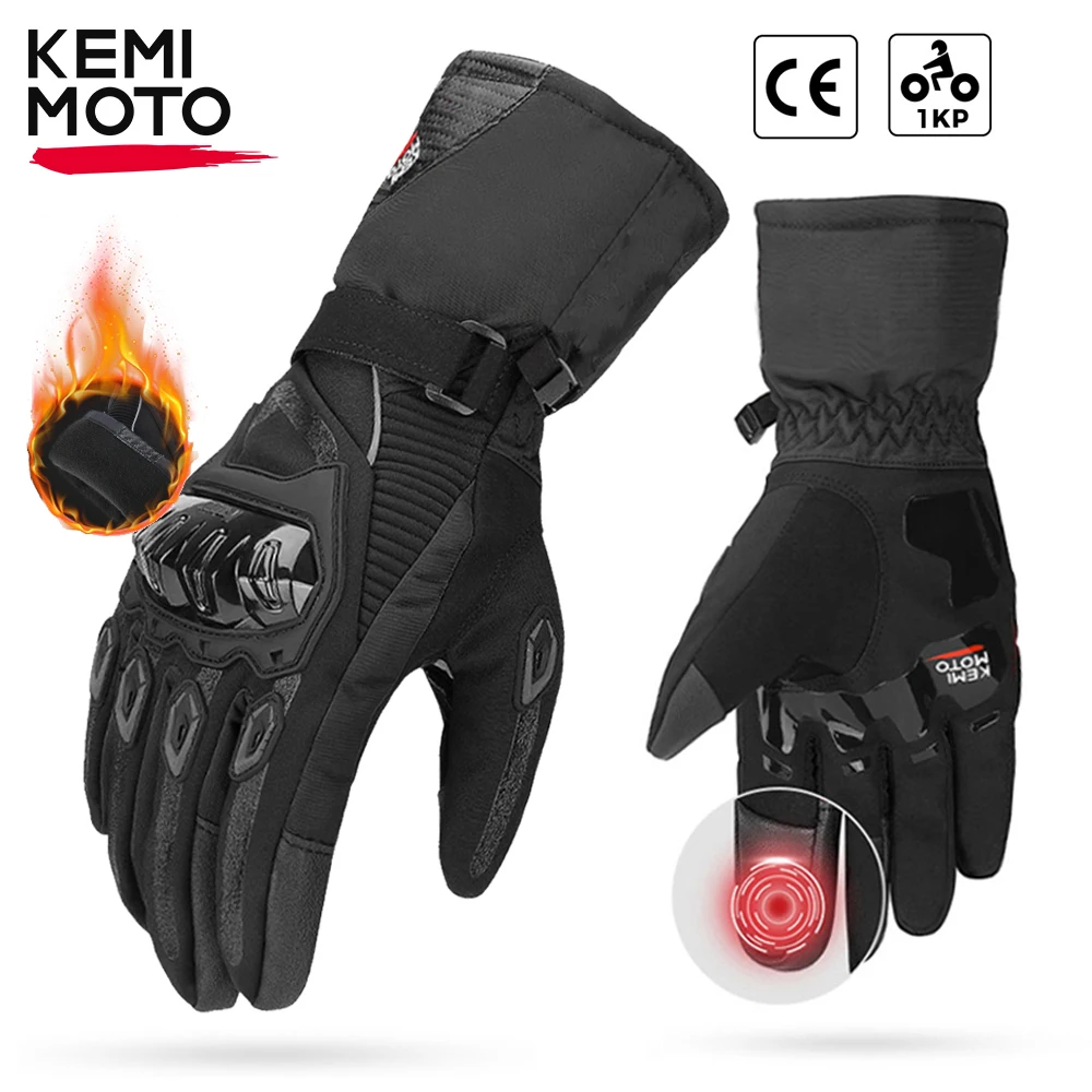 Guanti Da Moto Kemimoto CE Invernali Neri, Touch Screen, Impermeabili, Antivento, Protettivi-image