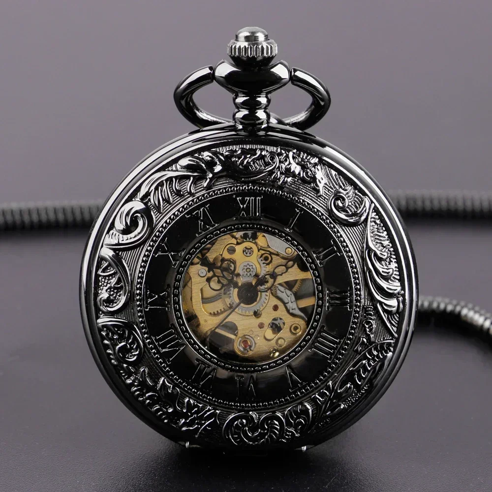 

NEW Roman Numerals Manual Mechanical Pocket Watch Retro Chain Clock Gift for Male Antique Hand Winding Pocket Clock