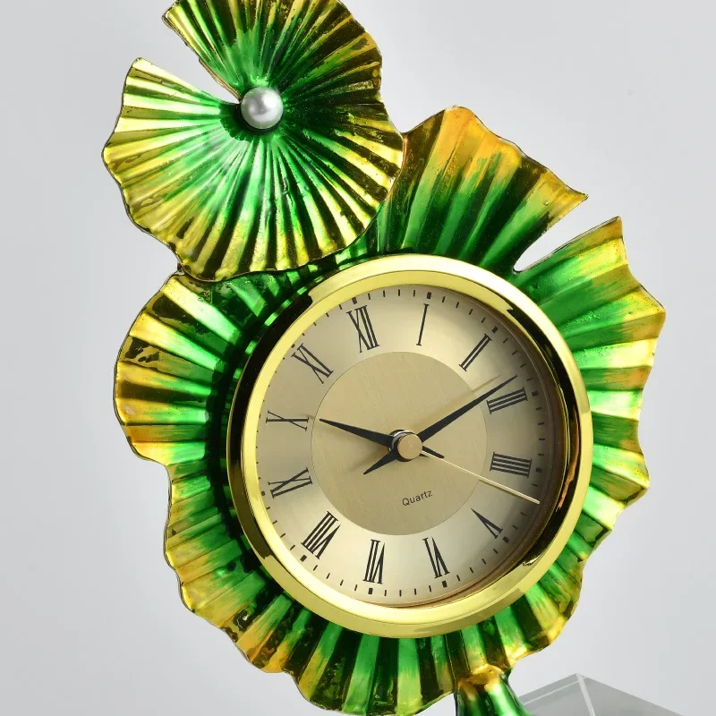 DSA clock European style living room creative crystal base TV background wall enamel lotus leaf explosion high-end decorative