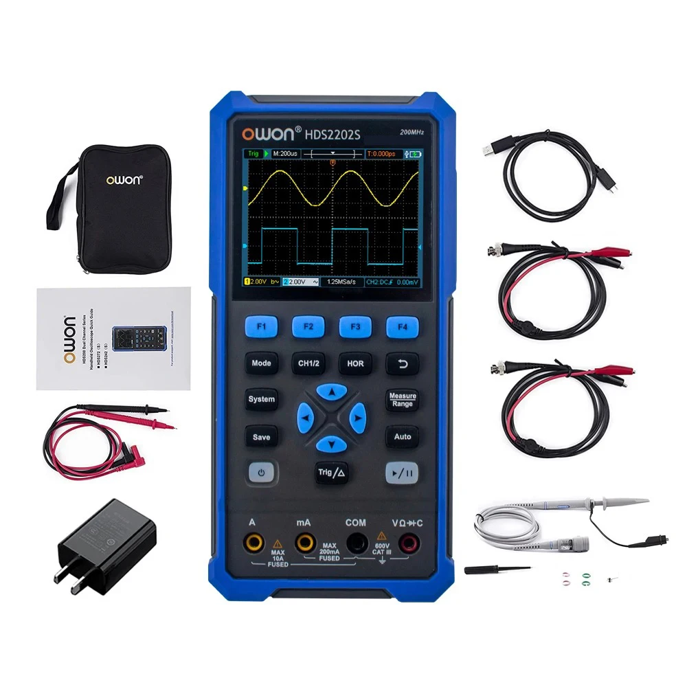 OWON HDS2202S Digital Oscillosco 2 Channels 200Mhz Bandwidth Portable 3 in 1 USB Osicllosco   Multimeter Wavefor Generator