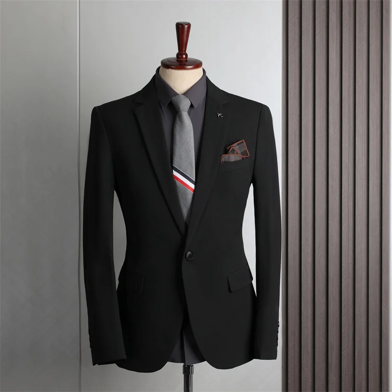 

KIDWHXR Suit Coat Men Fashion Slim Solid Color Turn Down Collar Male Blazer Long Sleeve Wedding Casual Breathable Man Outerwear