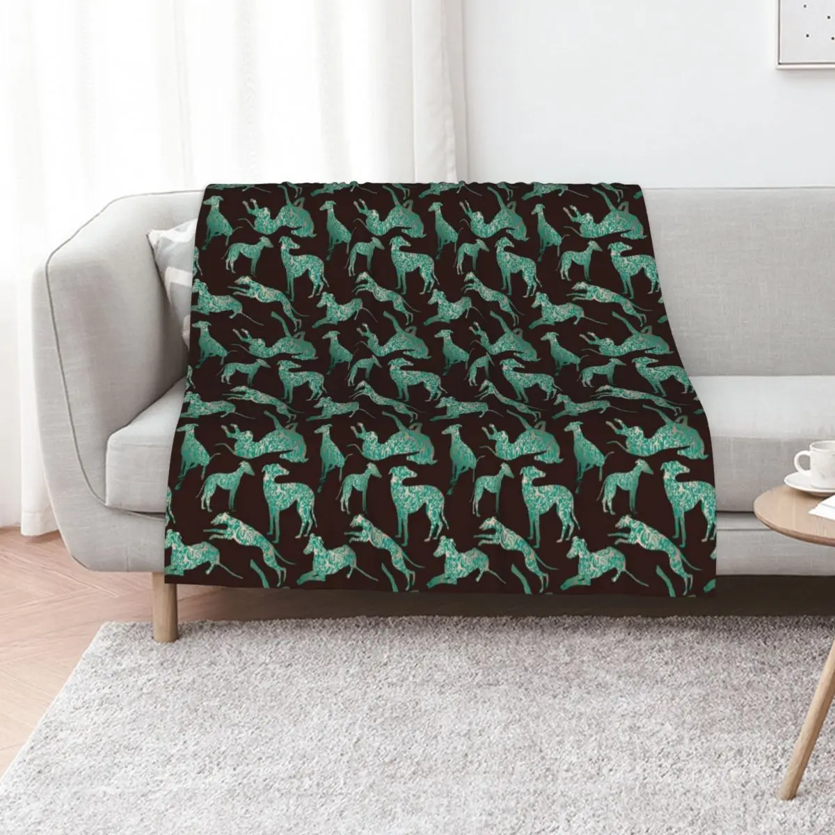 Teal and Copper Greyhounds Throw Blanket Summer for sofa Heavy Loose Cute Plaid For Decorative Sofa Blankets