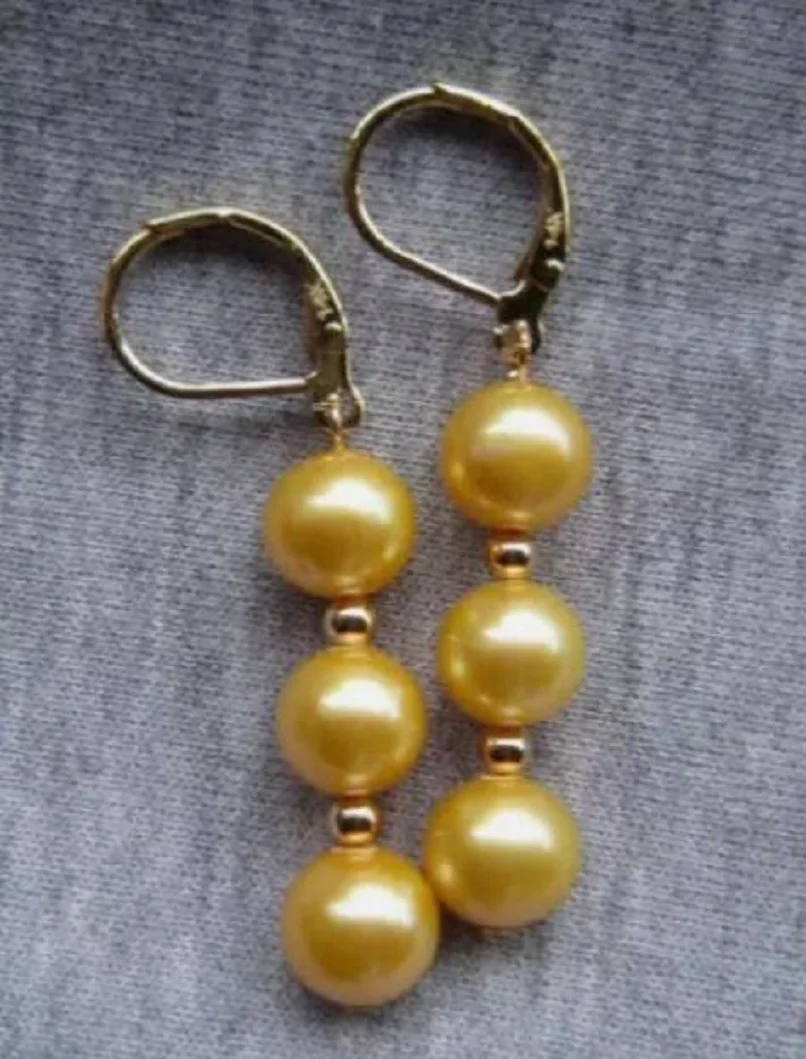 AAA10-11MM NATURAL ROUND AUSTRALIA SOUTH SEA GOLD PEARL EARRING 14kp YELLOW